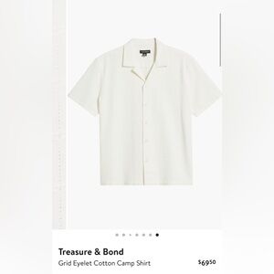Treasure and Bond  Grid Eyelet Cotton Camp Shirt in Ivory